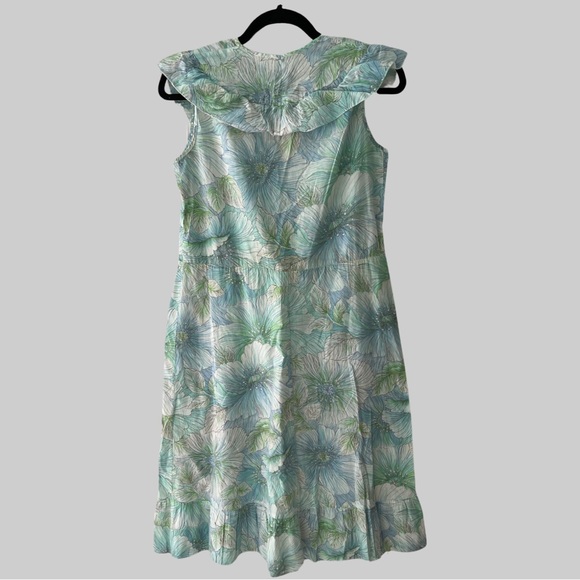 VINTAGE PALE BLUE COTTON FLORAL PRINT SUMMER DRESS - SIZE SMALL - Picture 2 of 2
